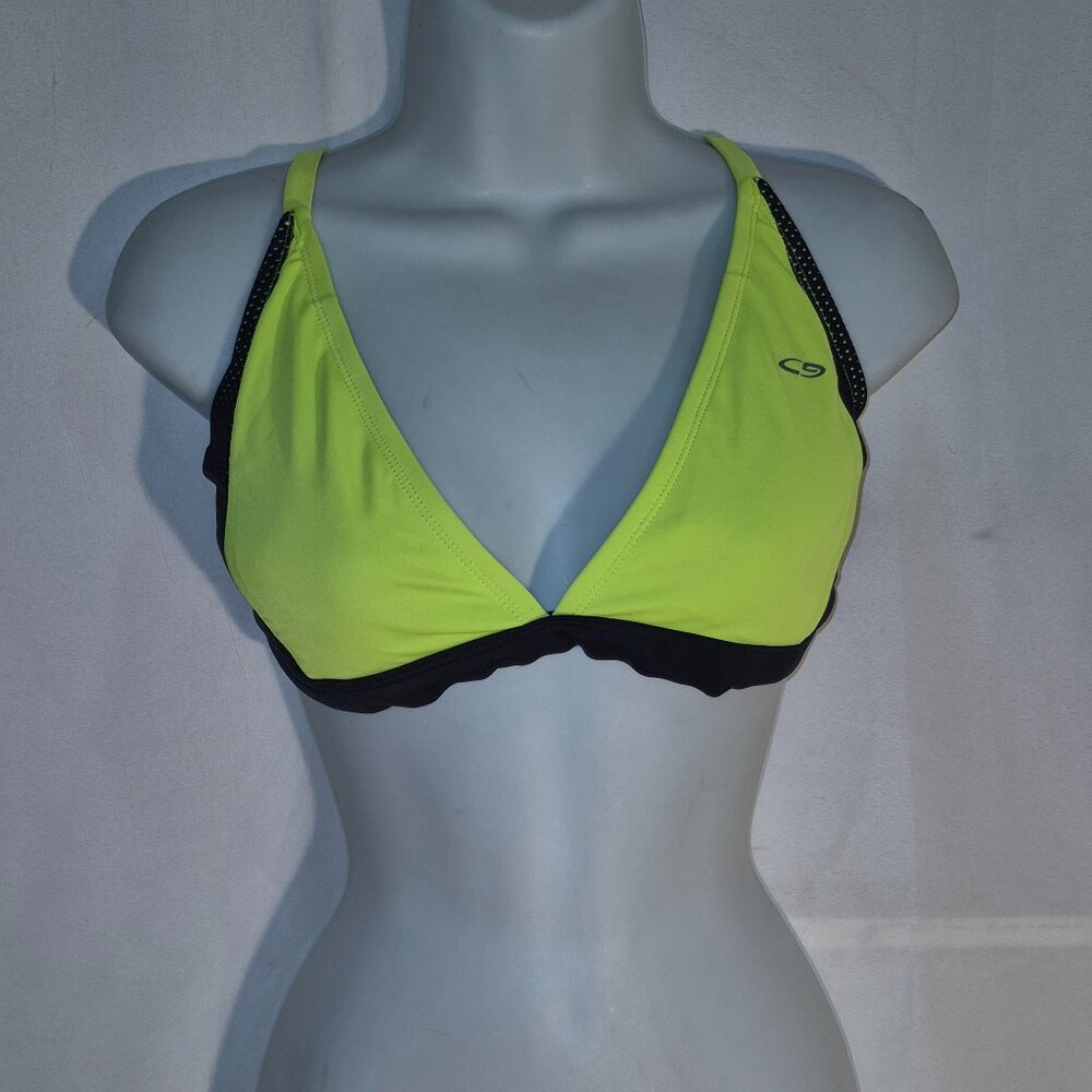 CHAMPIONS Sports Bra/swim top Neon green with black trim, sexy back. In size XL